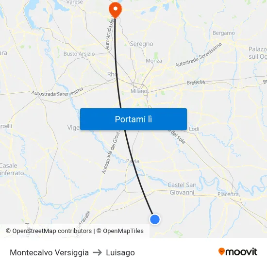 Montecalvo Versiggia to Luisago map