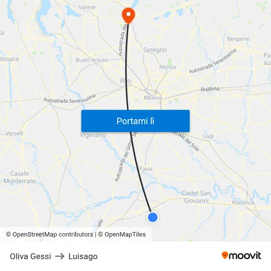 Oliva Gessi to Luisago map