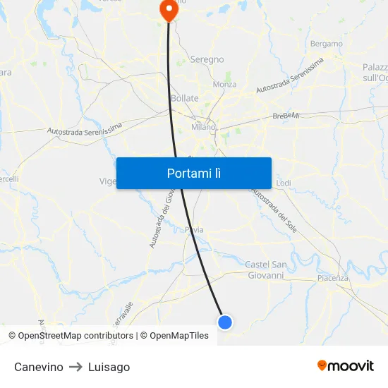 Canevino to Luisago map