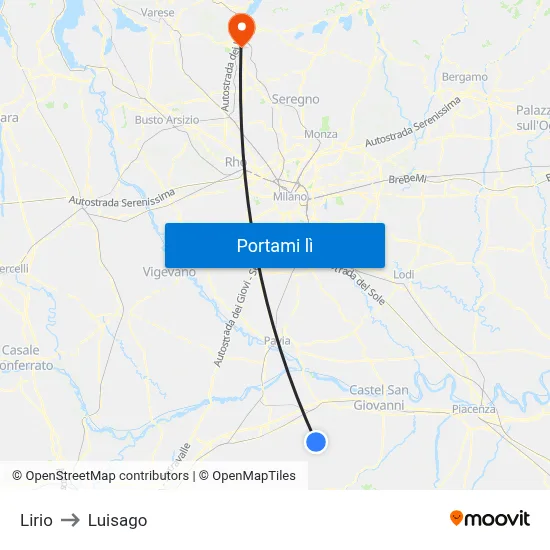 Lirio to Luisago map