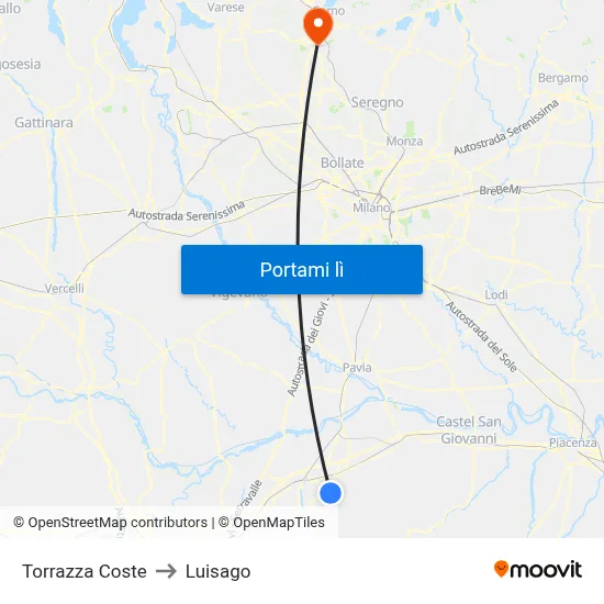 Torrazza Coste to Luisago map