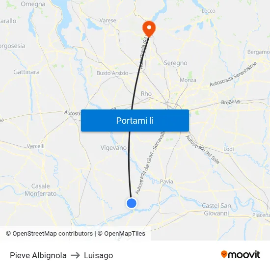 Pieve Albignola to Luisago map