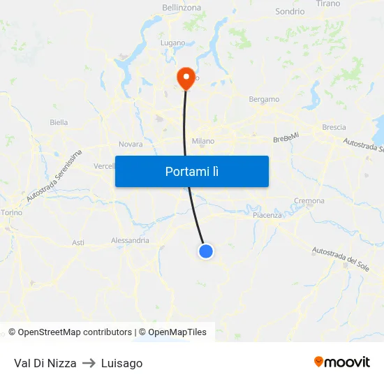 Val Di Nizza to Luisago map