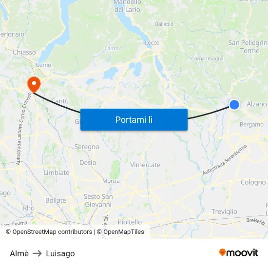 Almè to Luisago map