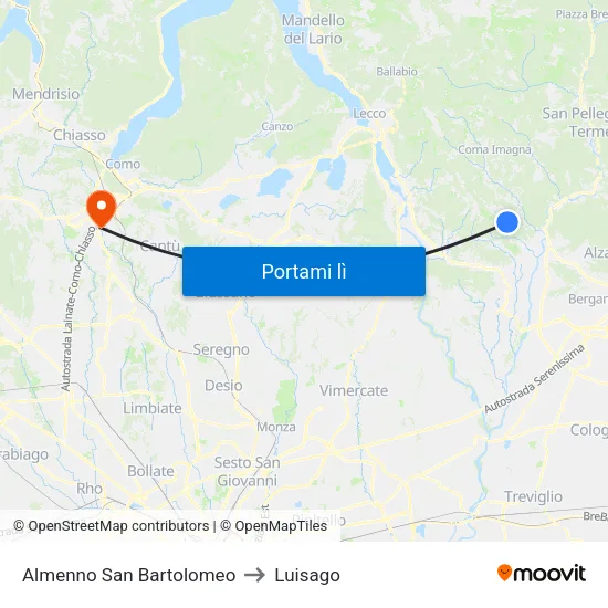 Almenno San Bartolomeo to Luisago map