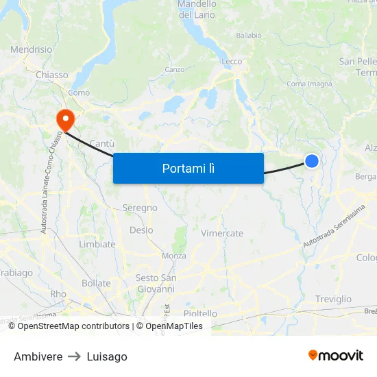 Ambivere to Luisago map