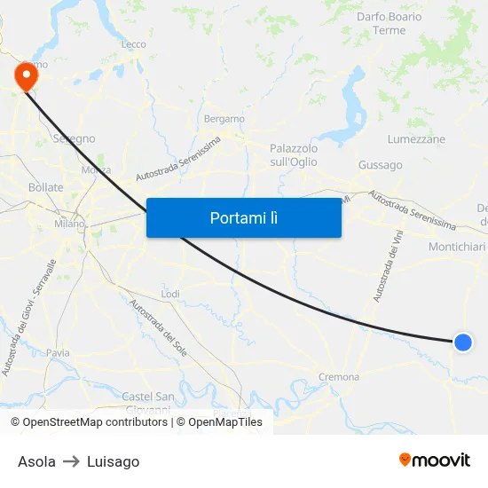 Asola to Luisago map