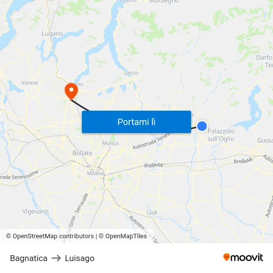 Bagnatica to Luisago map