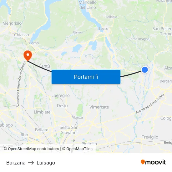 Barzana to Luisago map