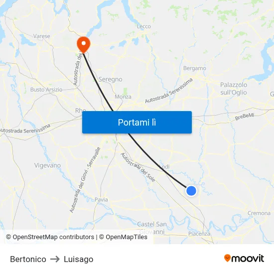 Bertonico to Luisago map