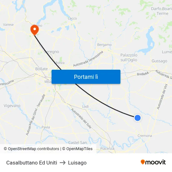 Casalbuttano Ed Uniti to Luisago map