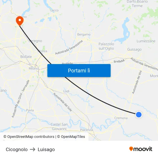 Cicognolo to Luisago map