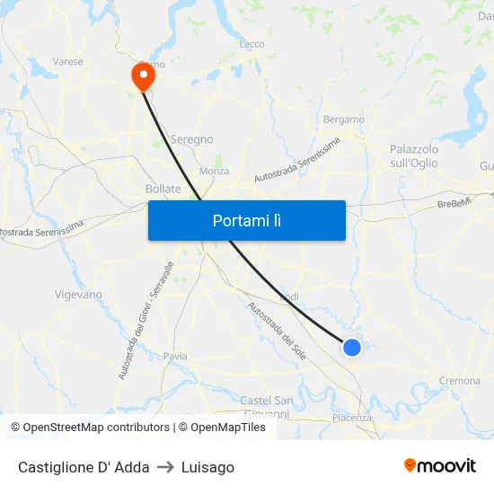 Castiglione D' Adda to Luisago map