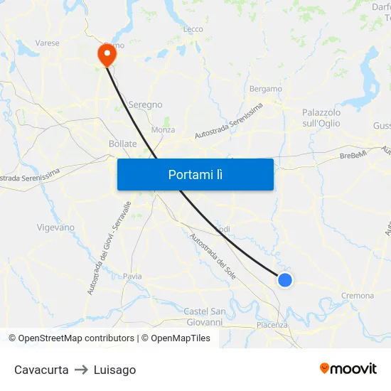 Cavacurta to Luisago map