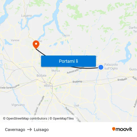 Cavernago to Luisago map