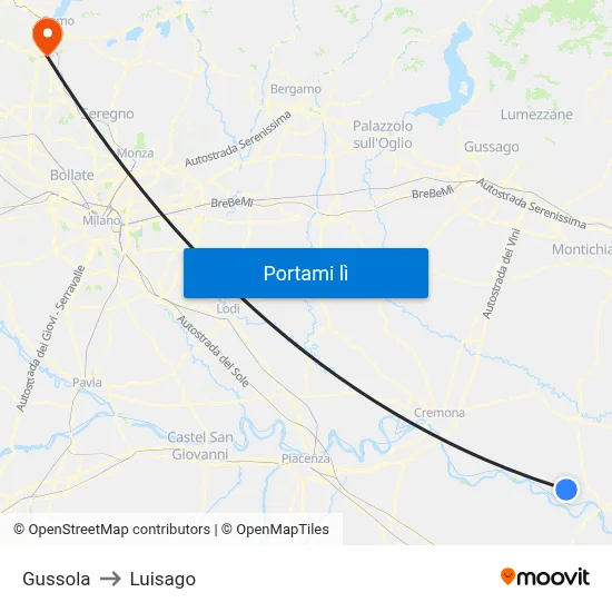 Gussola to Luisago map