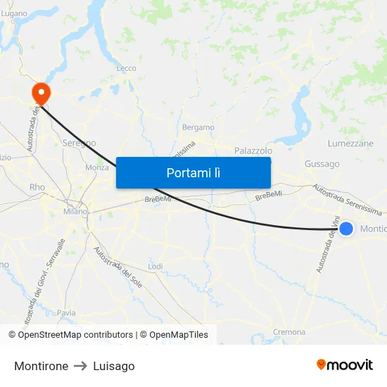 Montirone to Luisago map