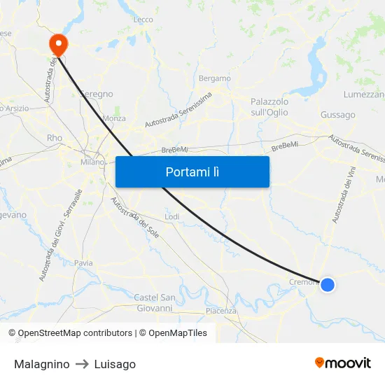 Malagnino to Luisago map