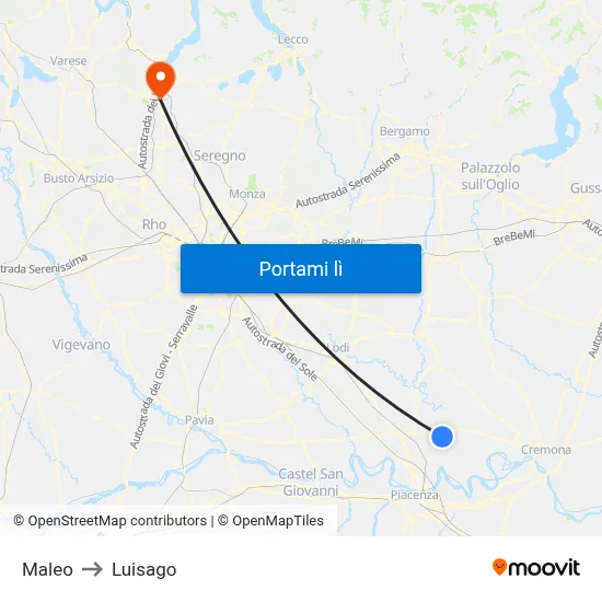 Maleo to Luisago map