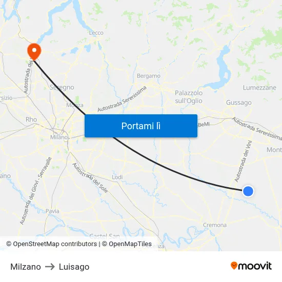 Milzano to Luisago map