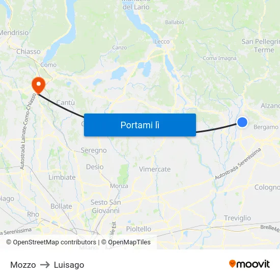 Mozzo to Luisago map