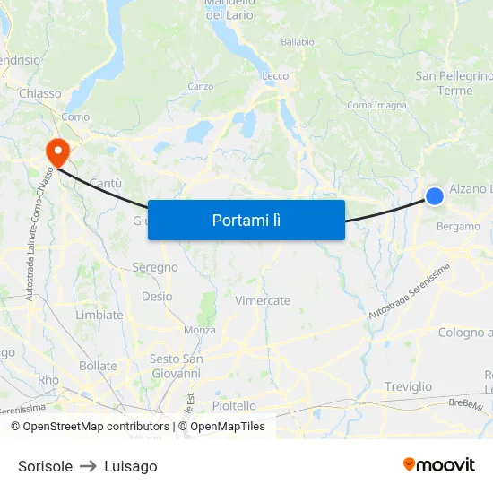 Sorisole to Luisago map