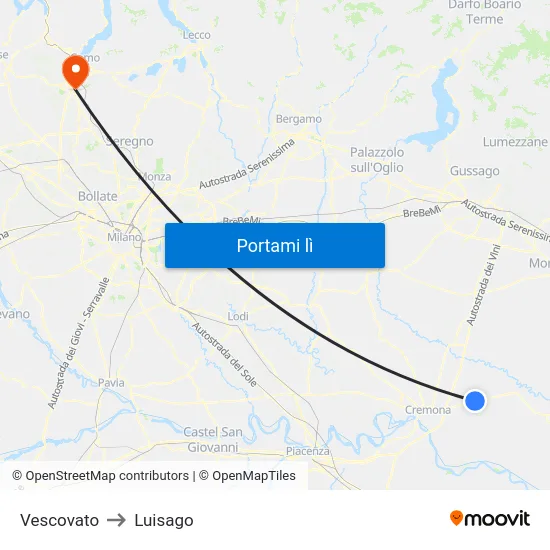Vescovato to Luisago map