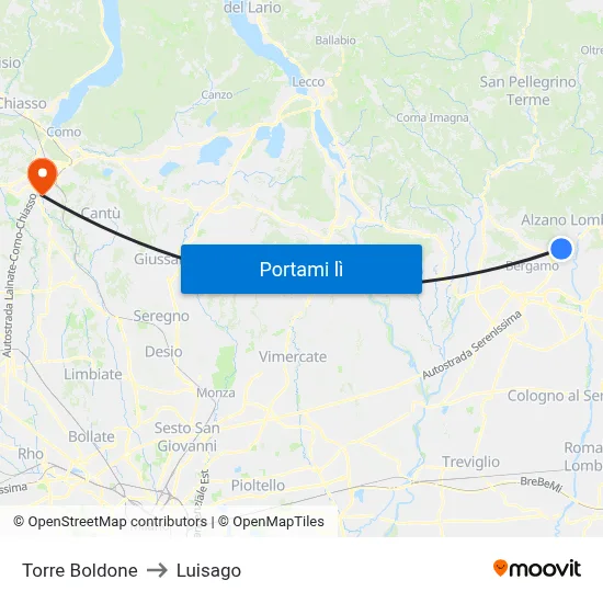 Torre Boldone to Luisago map