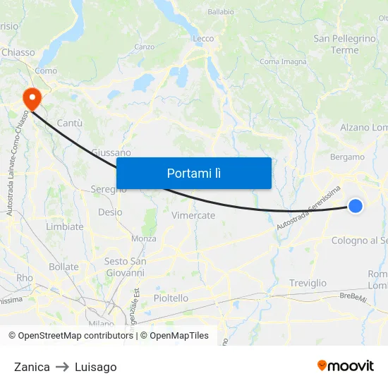 Zanica to Luisago map