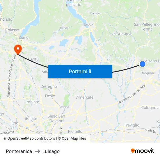 Ponteranica to Luisago map