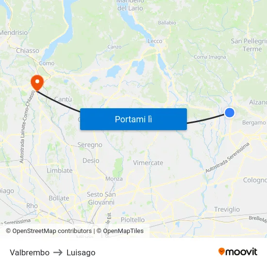 Valbrembo to Luisago map