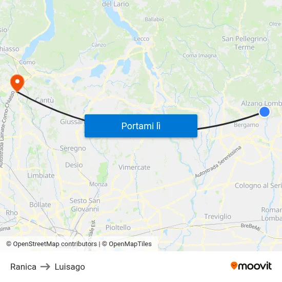 Ranica to Luisago map