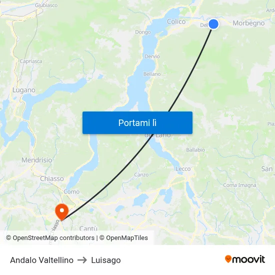 Andalo Valtellino to Luisago map