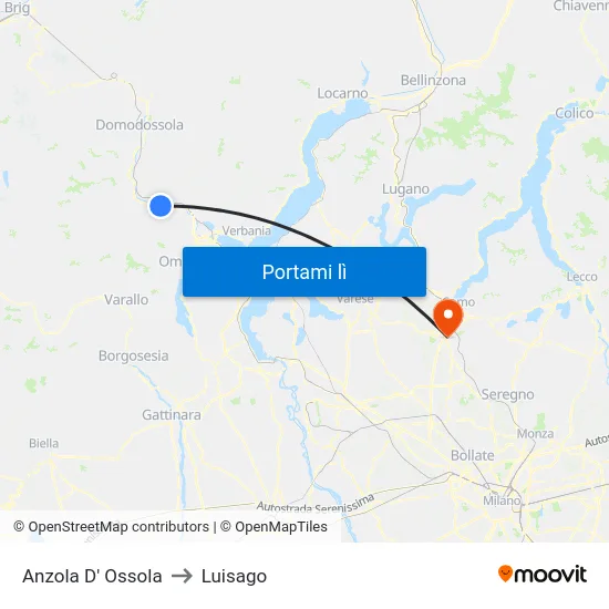 Anzola D' Ossola to Luisago map