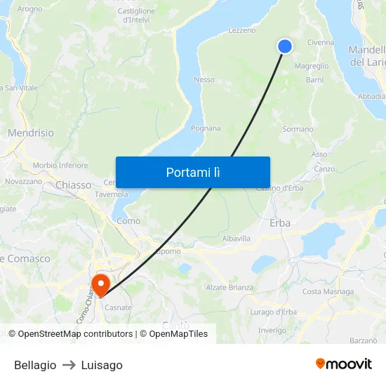 Bellagio to Luisago map