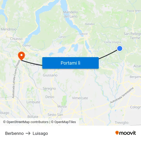 Berbenno to Luisago map