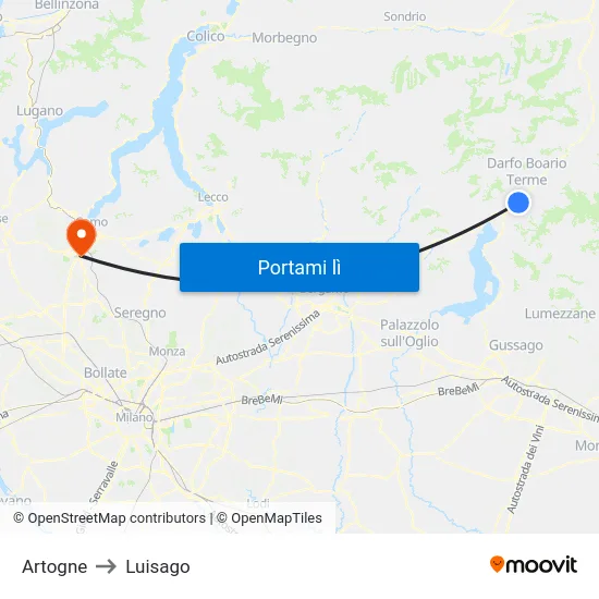 Artogne to Luisago map