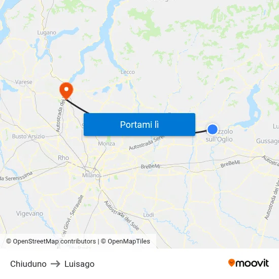 Chiuduno to Luisago map