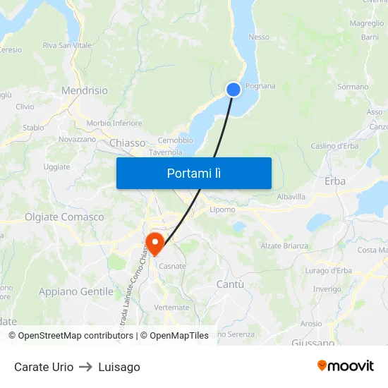 Carate Urio to Luisago map