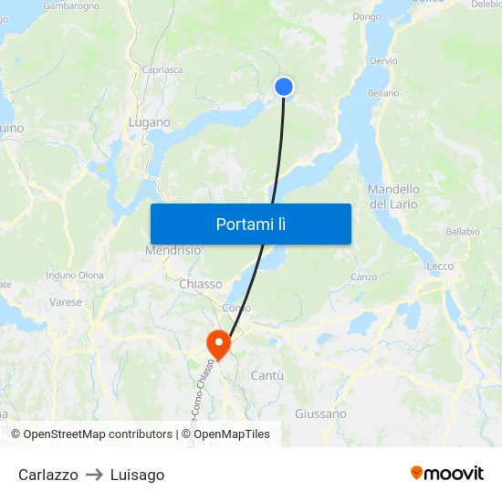 Carlazzo to Luisago map