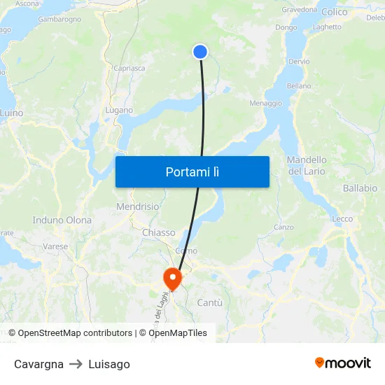 Cavargna to Luisago map