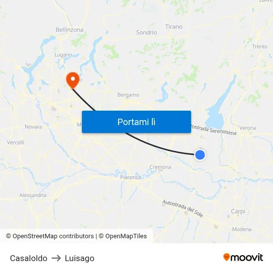 Casaloldo to Luisago map