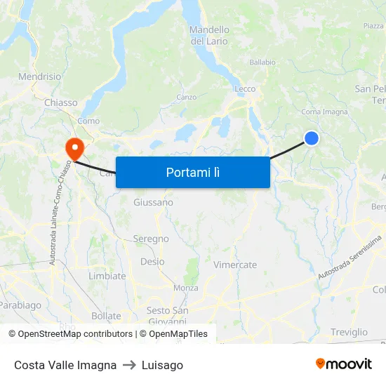 Costa Valle Imagna to Luisago map