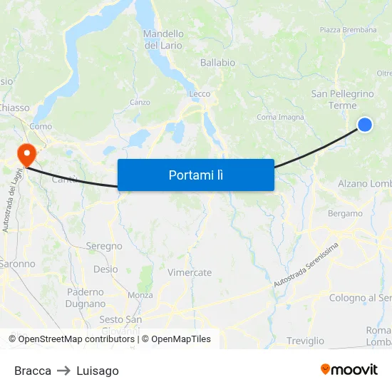 Bracca to Luisago map