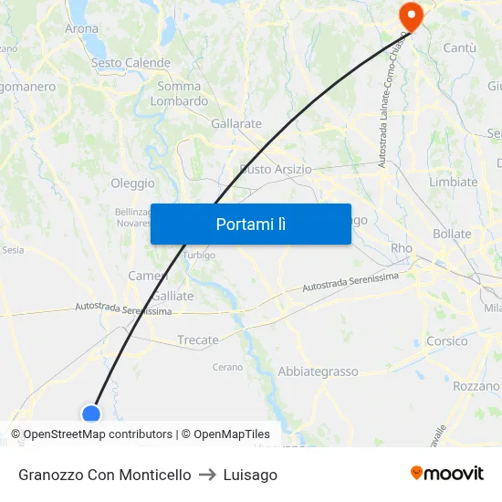 Granozzo Con Monticello to Luisago map