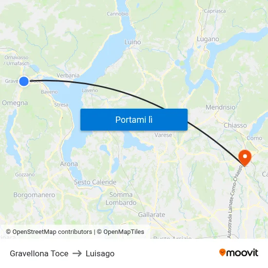 Gravellona Toce to Luisago map