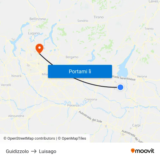 Guidizzolo to Luisago map