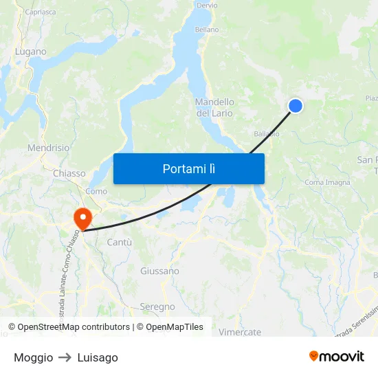 Moggio to Luisago map