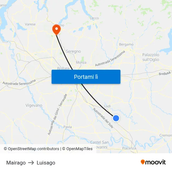 Mairago to Luisago map