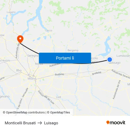 Monticelli Brusati to Luisago map